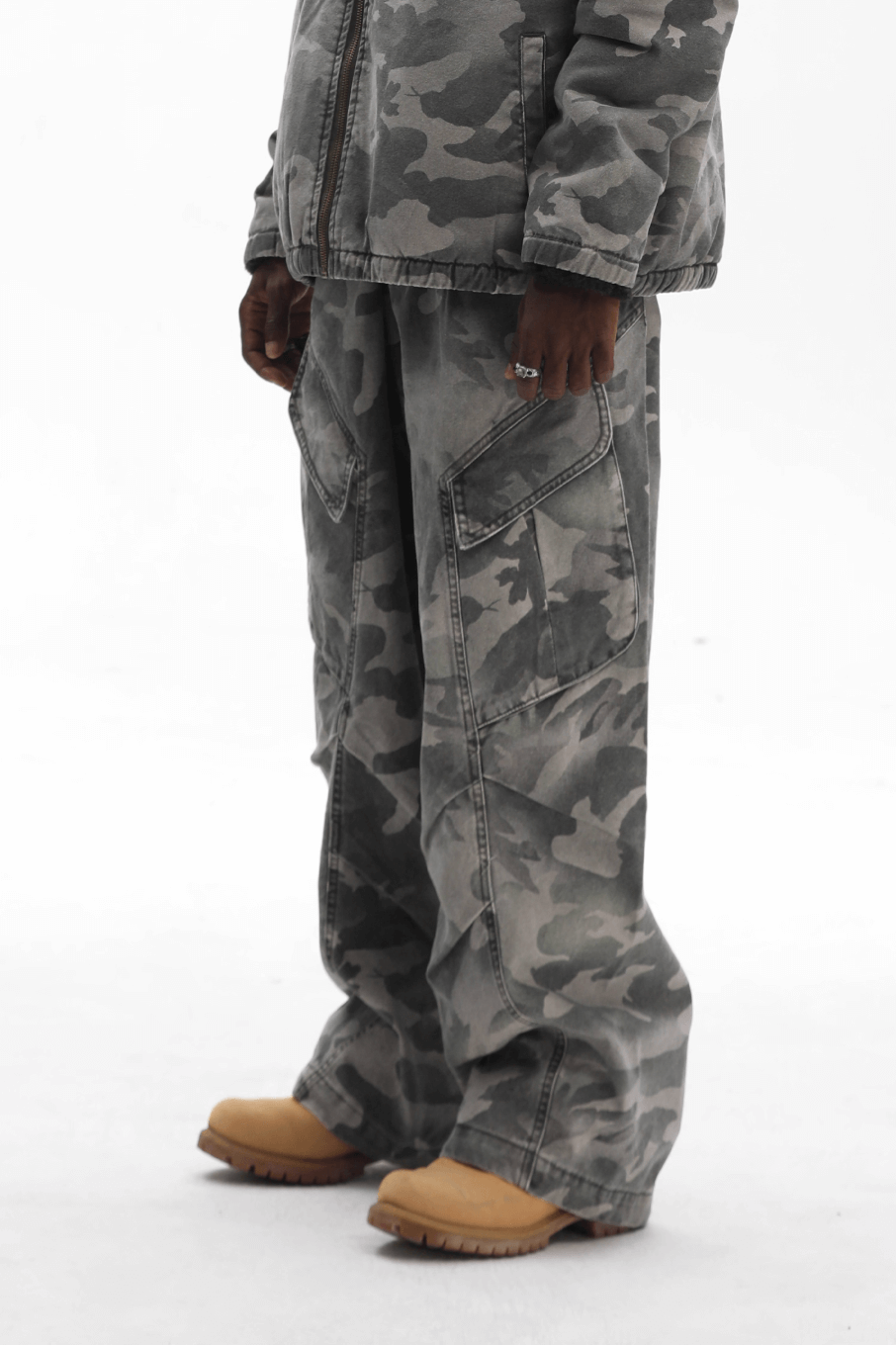 UNTILWERICH Washed Camouflage Work Cargo Pants
