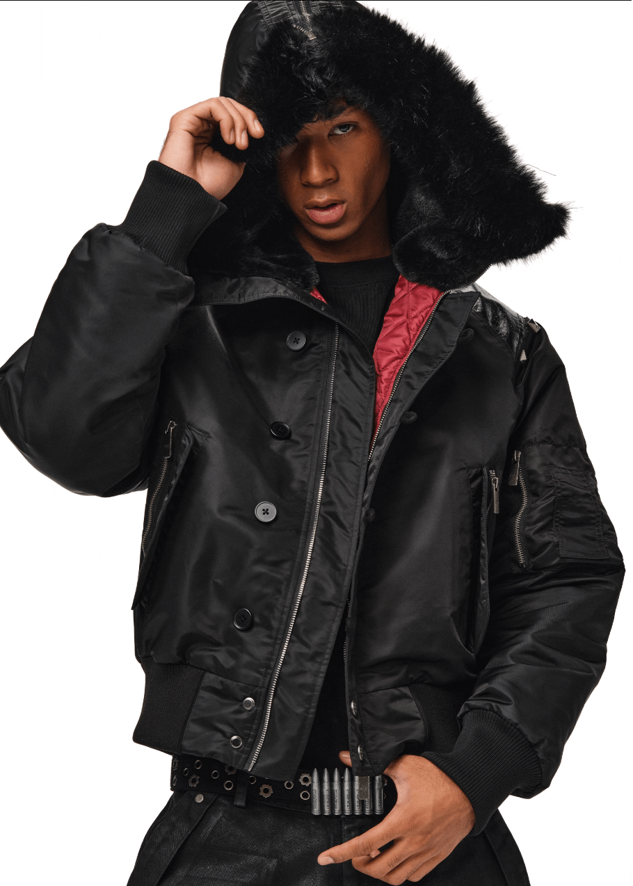 ANTIDOTE Fur Leather Studded N2B Bomber Jacket