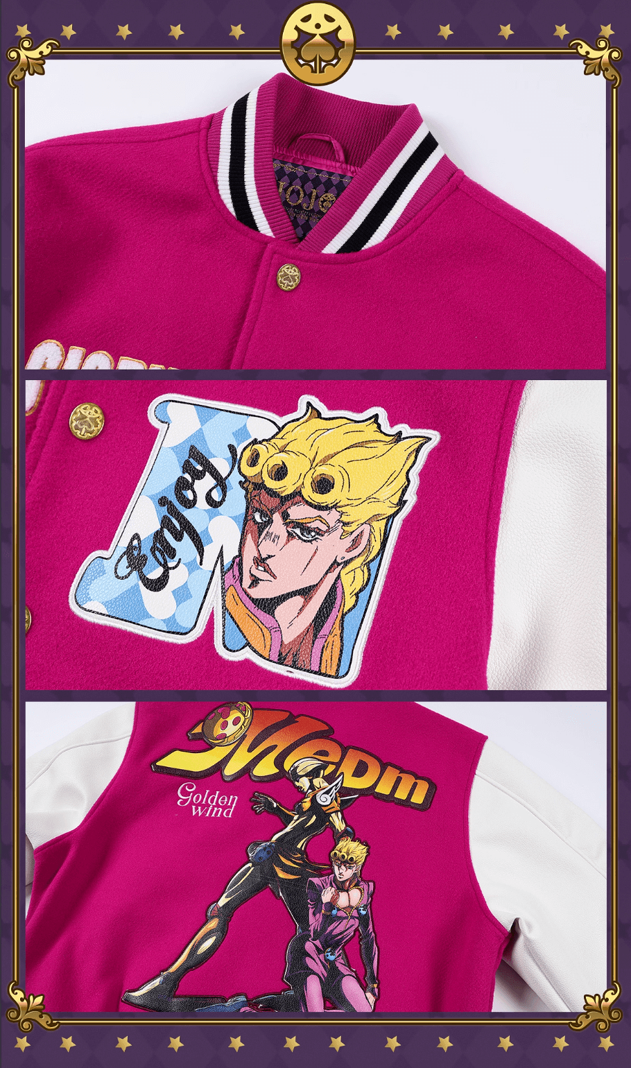 MEDM × JOJO Embroidered Patch Varsity Jacket