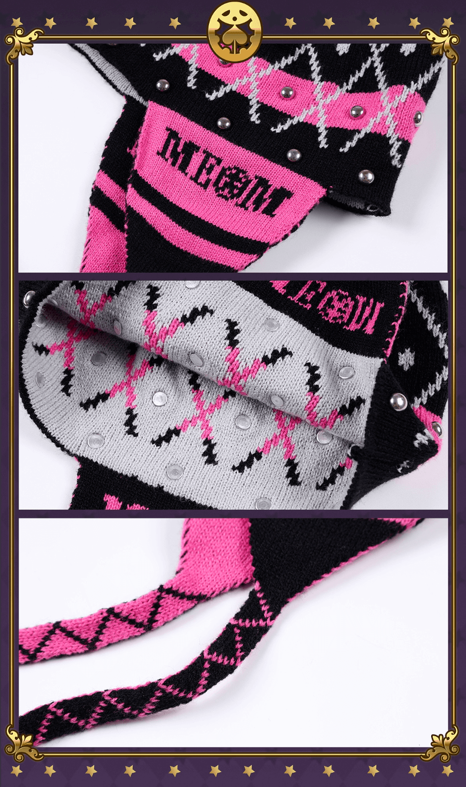 MEDM × JOJO Studded Plaid Ear Flap Beanie