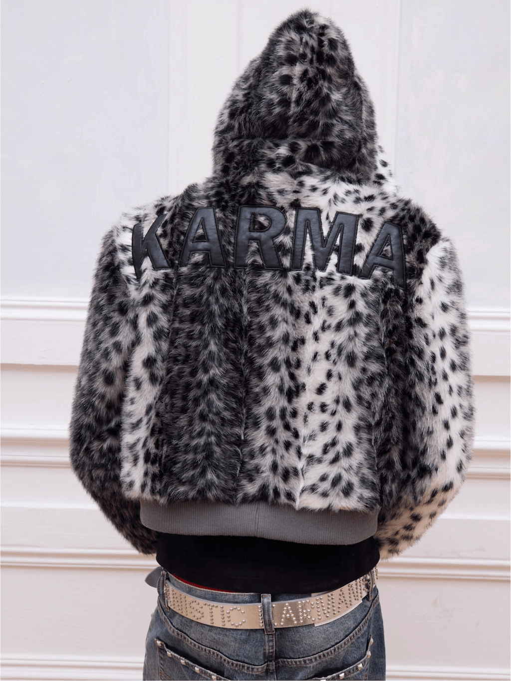 KARMANISTIC Leopard Fur Hooded Jacket