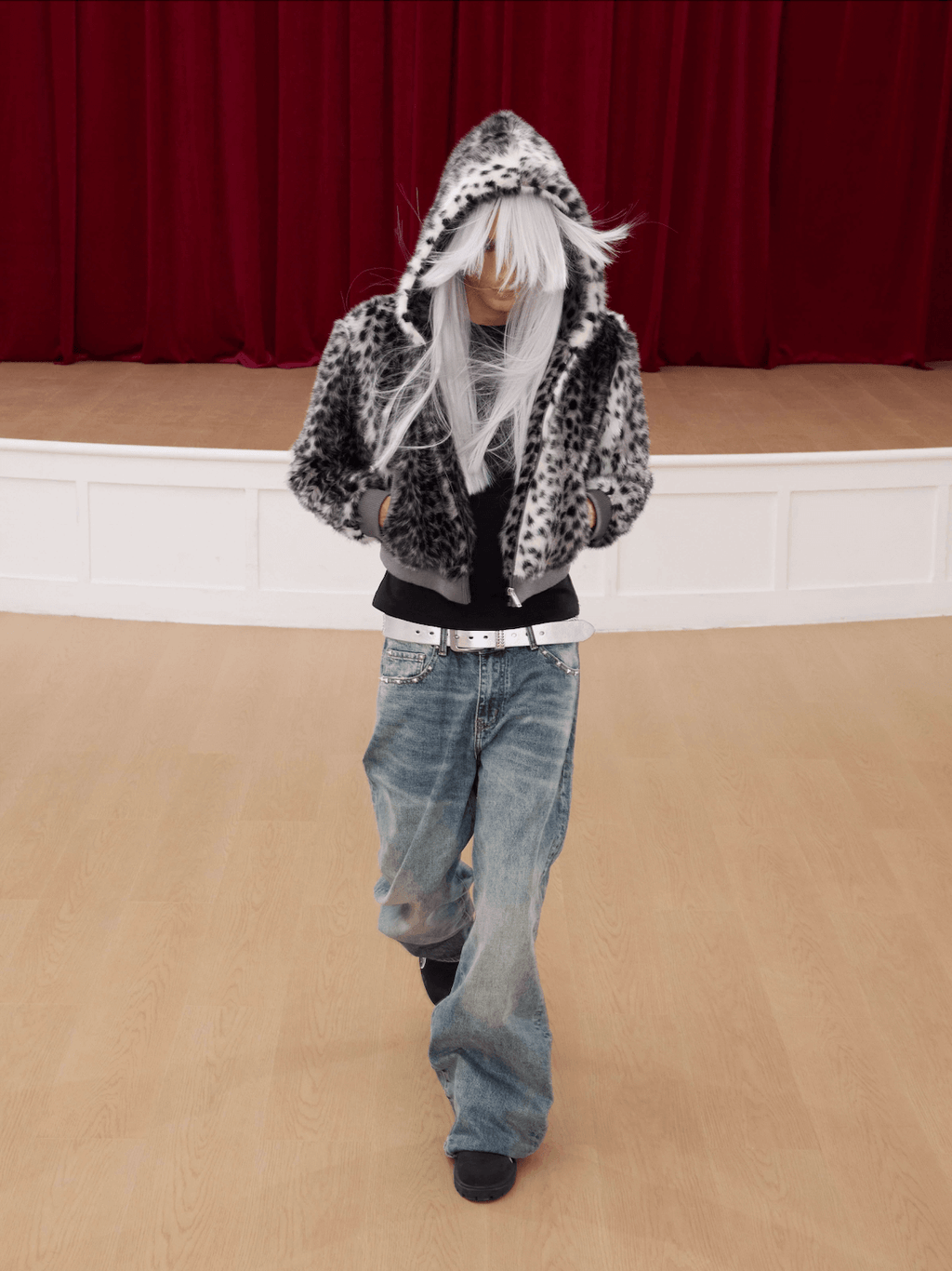 KARMANISTIC Leopard Fur Hooded Jacket