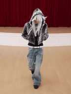 KARMANISTIC Leopard Fur Hooded Jacket