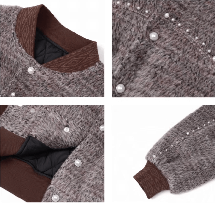 S45 Pearl Studded Fur Varsity Jacket