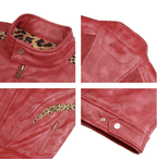 S45 Leopard Print Patchwork PU Leather Biker Jacket
