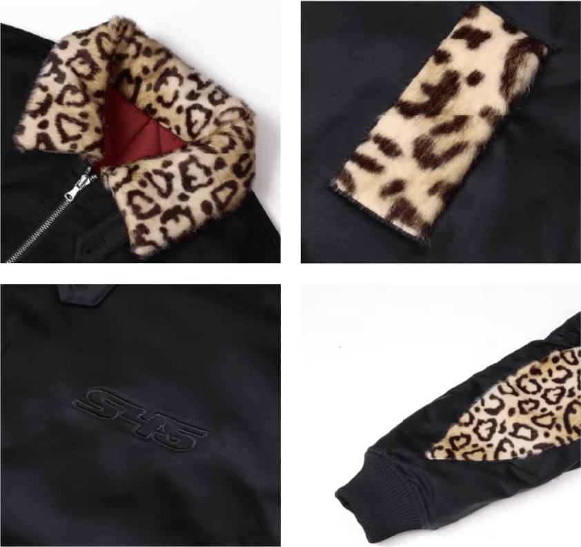 S45 Leopard Trim Patchwork MA-1 Bomber Jacket