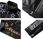 S45 Star Print PU Leather Leopard Lined Biker Jacket
