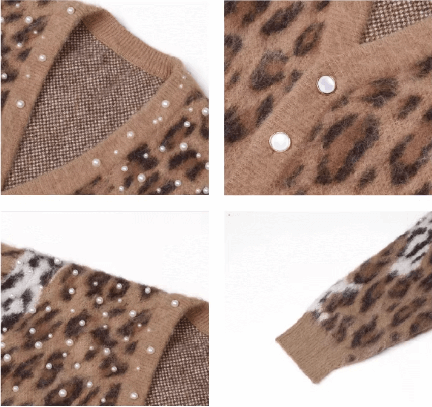 S45 Pearl Studded Leopard Knit Cardigan