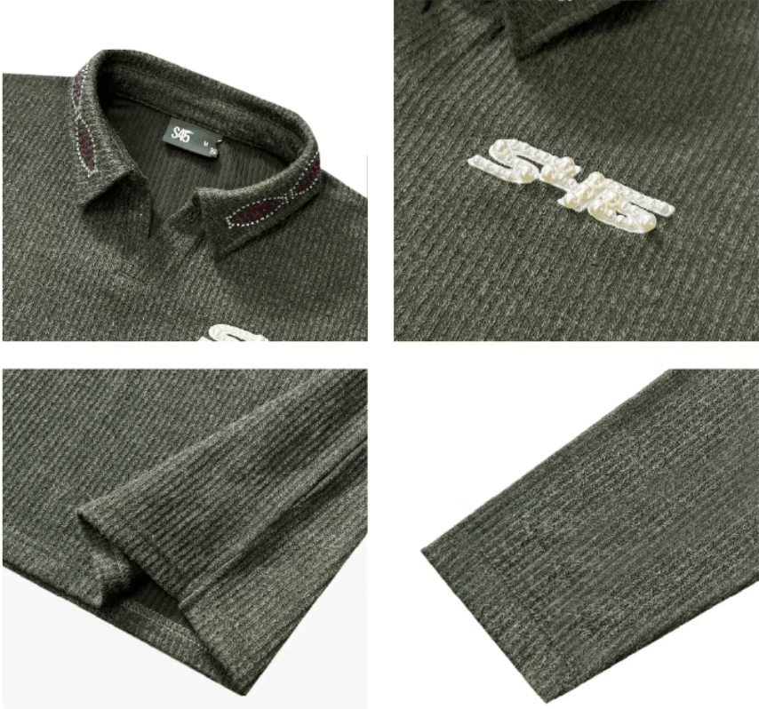 S45 Pearl and Rhinestone Long Sleeve Polo