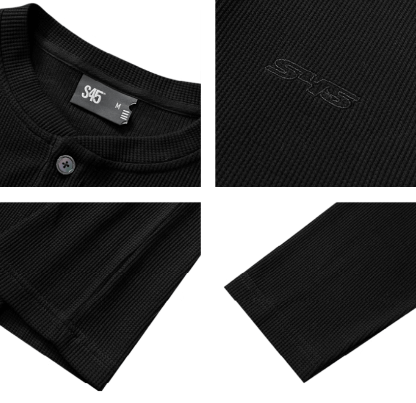 S45 Waffle Henley Neck Long Sleeve Tee