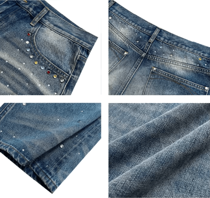 S45 Gemstone and Rhinestone Studded Washed Jeans