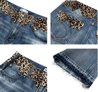 S45 Leopard Patchwork Washed Flared Jeans