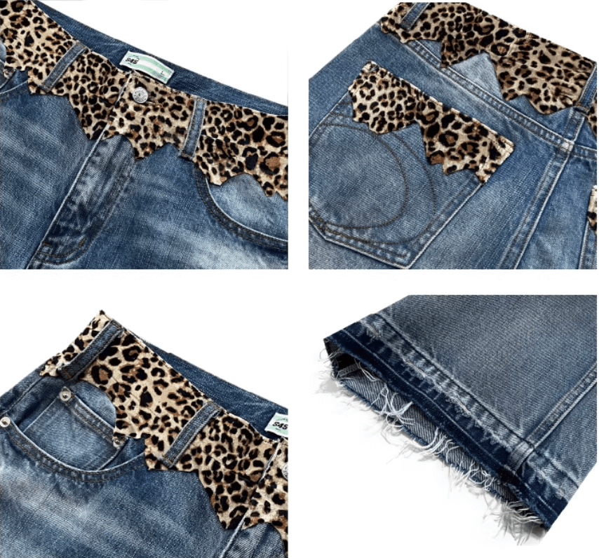 S45 Leopard Patchwork Washed Flared Jeans