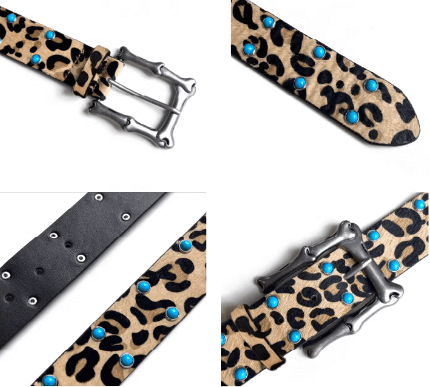 S45 Leopard Turquoise Bone Buckle Belt