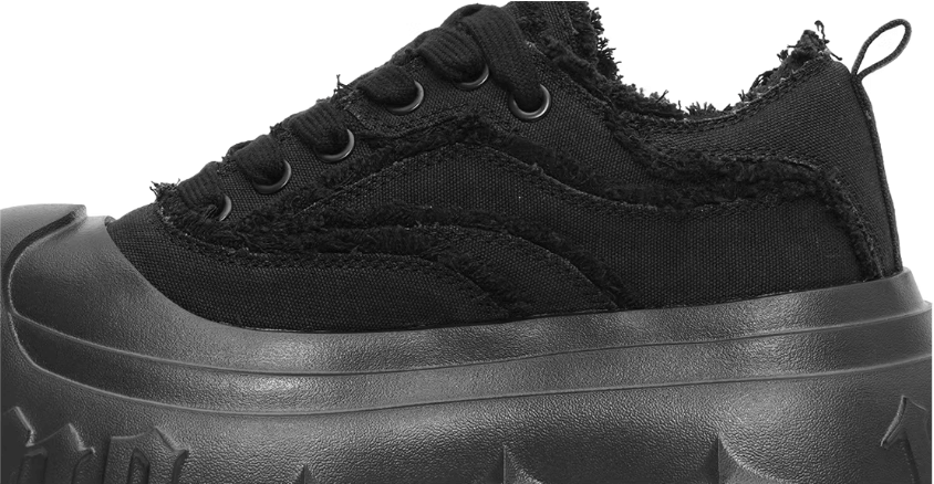 1807 INF-008 Gothic Lace Up Canvas All Black Chunky Sneakers