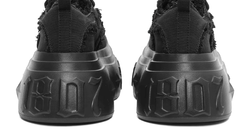 1807 INF-008 Gothic Lace Up Canvas All Black Chunky Sneakers