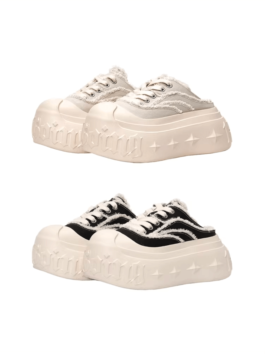 1807 INF-008 Gothic Lace Up Canvas Chunky Half Sneakers