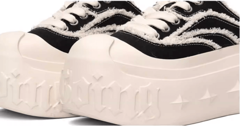 1807 INF-008 Gothic Lace Up Canvas Chunky Half Sneakers