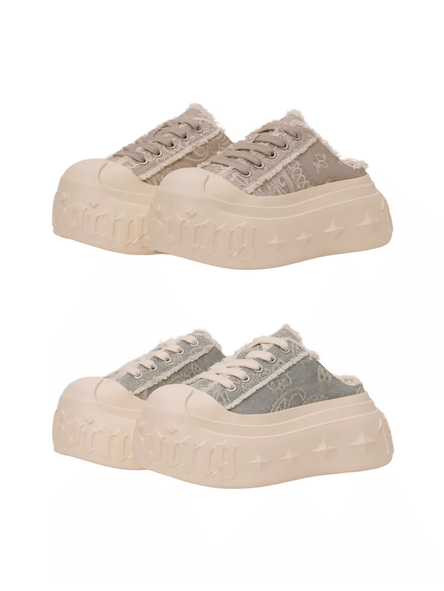 1807 INF-008 Gothic Lace Up Canvas Paisley Chunky Half Sneakers