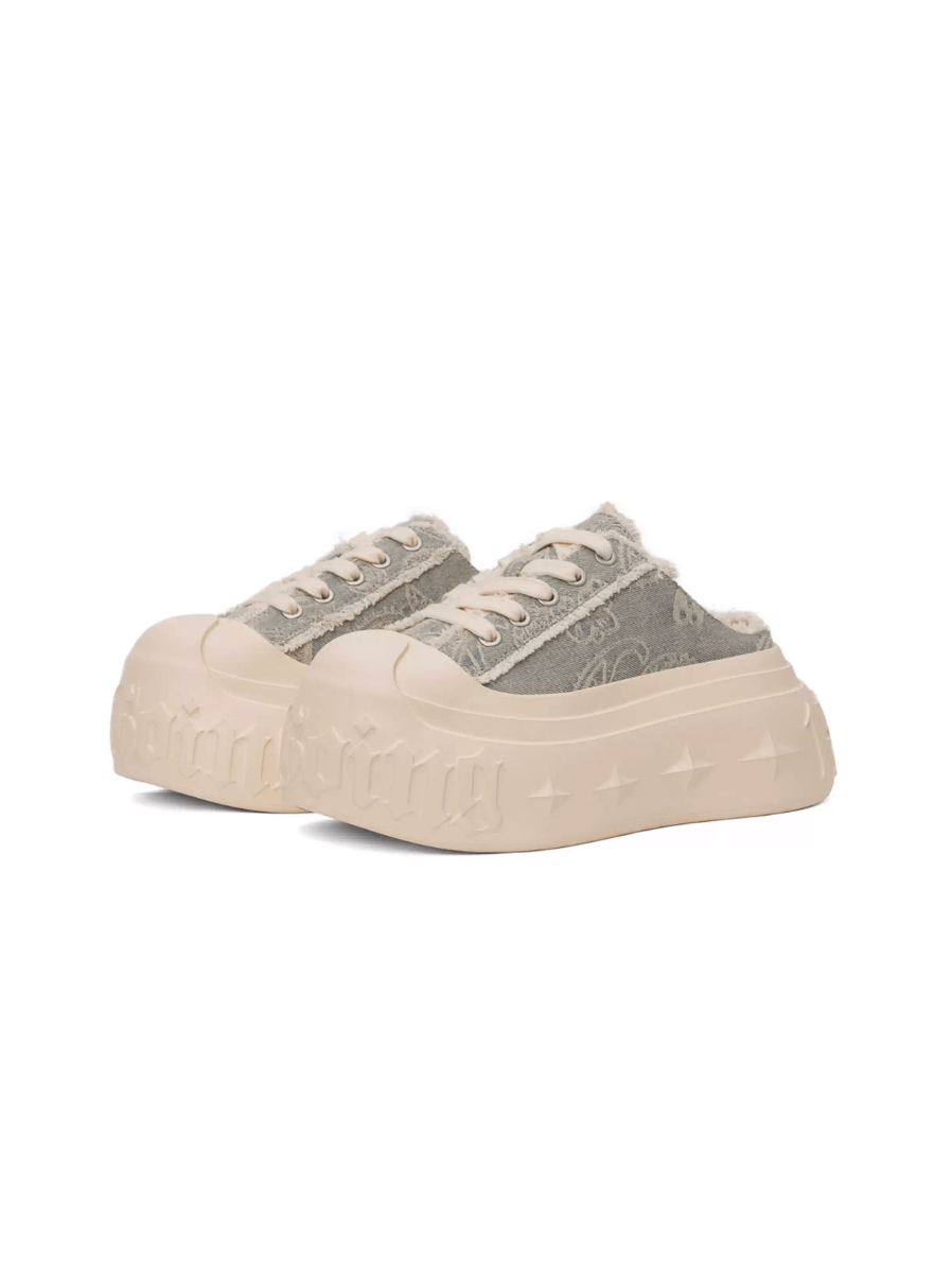 1807 INF-008 Gothic Lace Up Canvas Paisley Chunky Half Sneakers