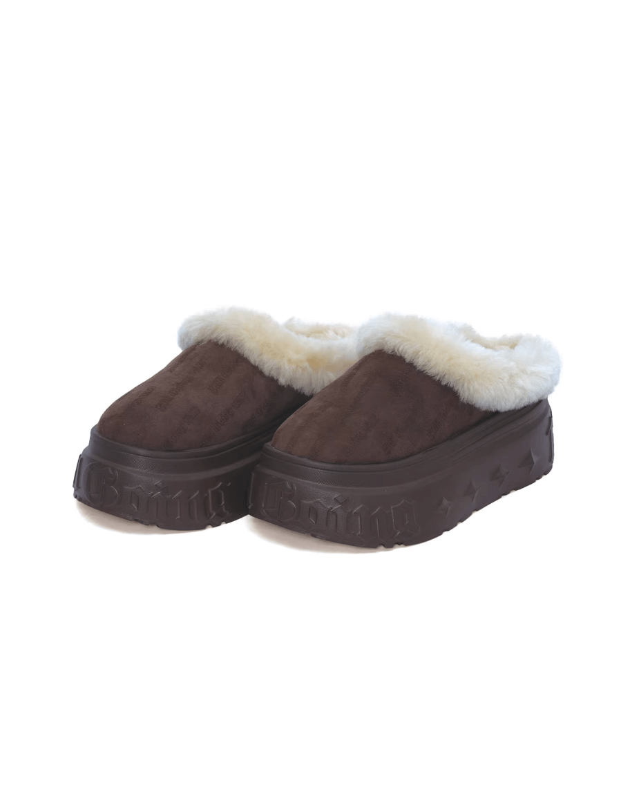 1807 INF-010 Gothic Brown Shearling Chunky Platform Clogs