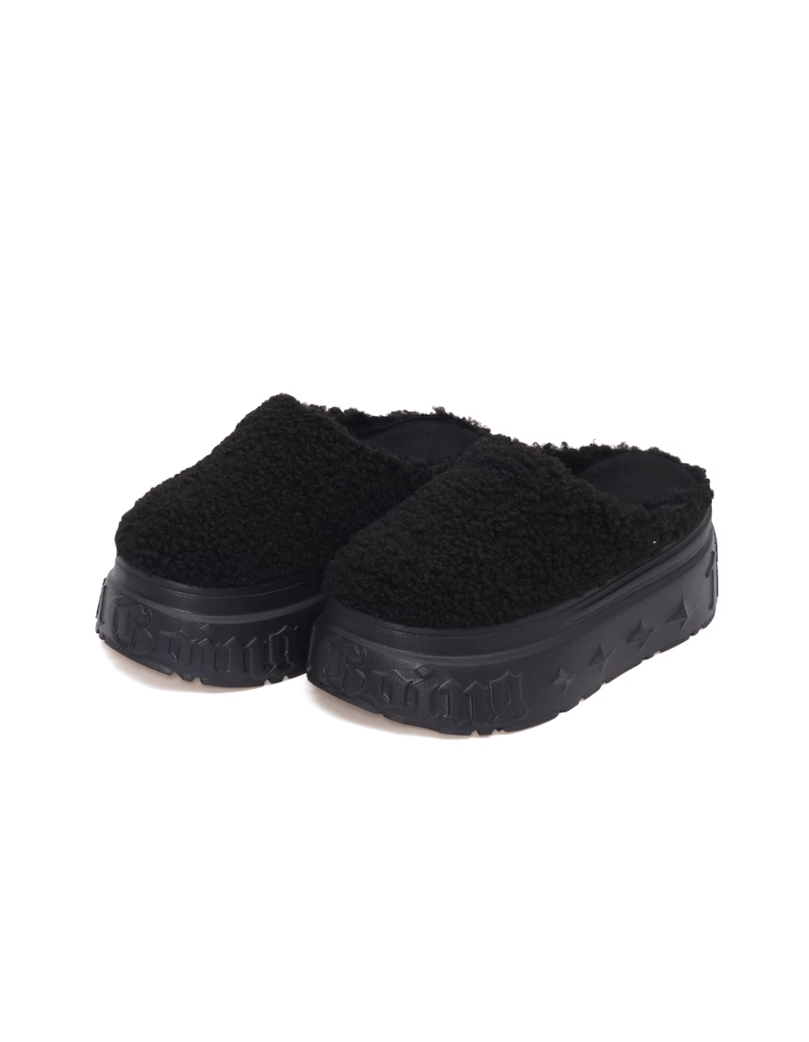 1807 INF-010 Gothic Black Teddy Chunky Platform Clogs