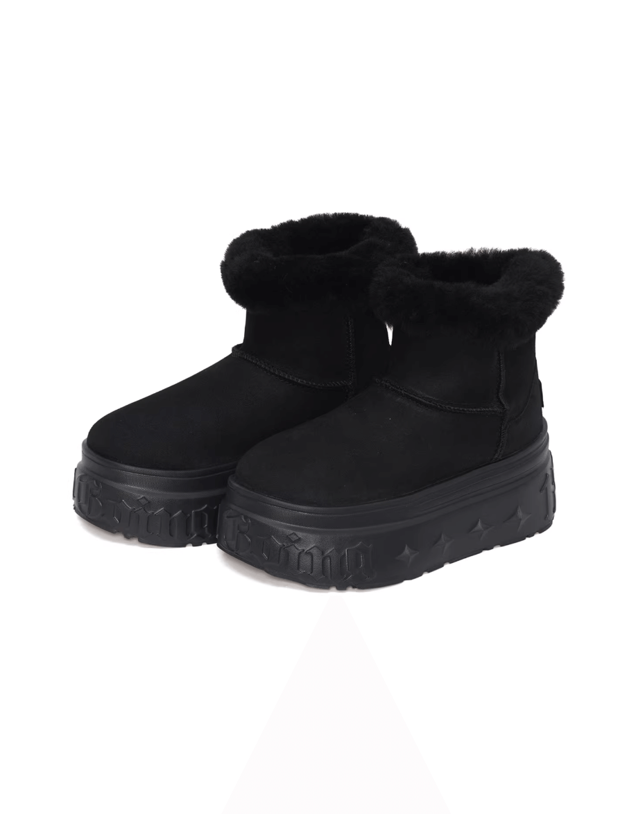 1807 INF-010 Gothic Black Chunky Platform Shearling Boots