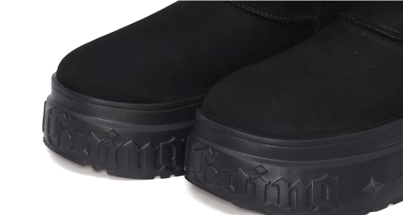 1807 INF-010 Gothic Black Chunky Platform Shearling Boots