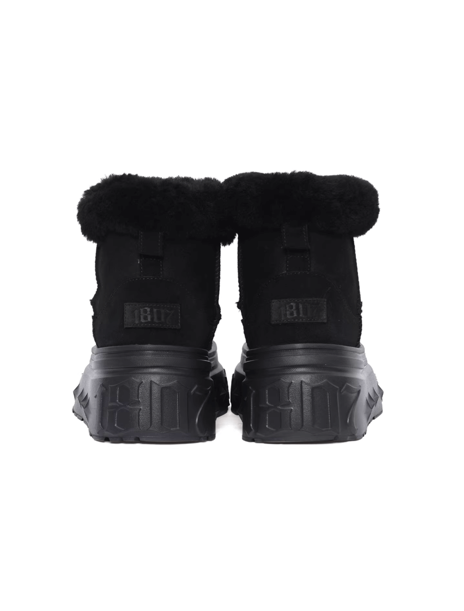 1807 INF-010 Gothic Black Chunky Platform Shearling Boots