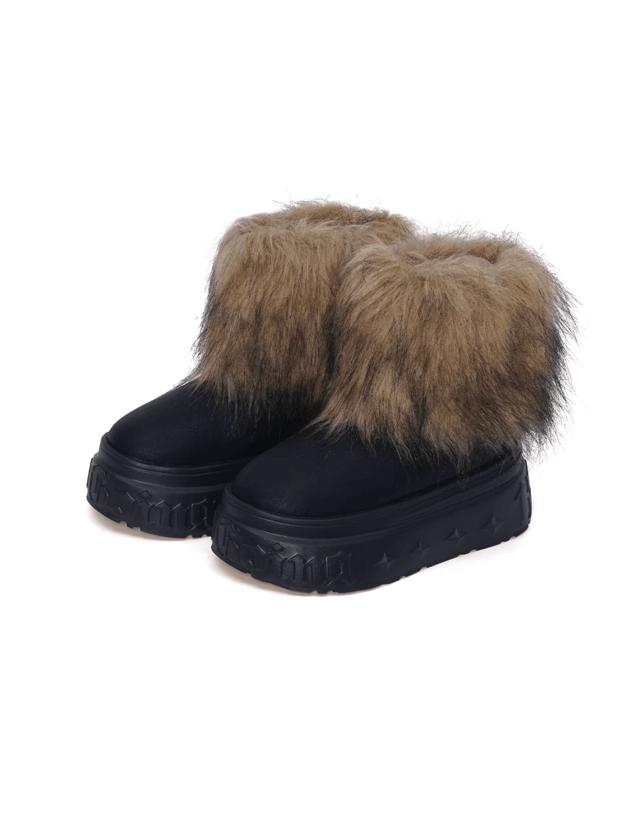 1807 INF-010 Gothic Chunky Platform Faux Fur Trim Shearling Boots