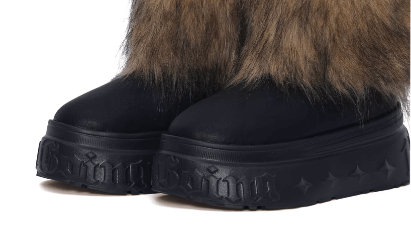 1807 INF-010 Gothic Chunky Platform Faux Fur Trim Shearling Boots