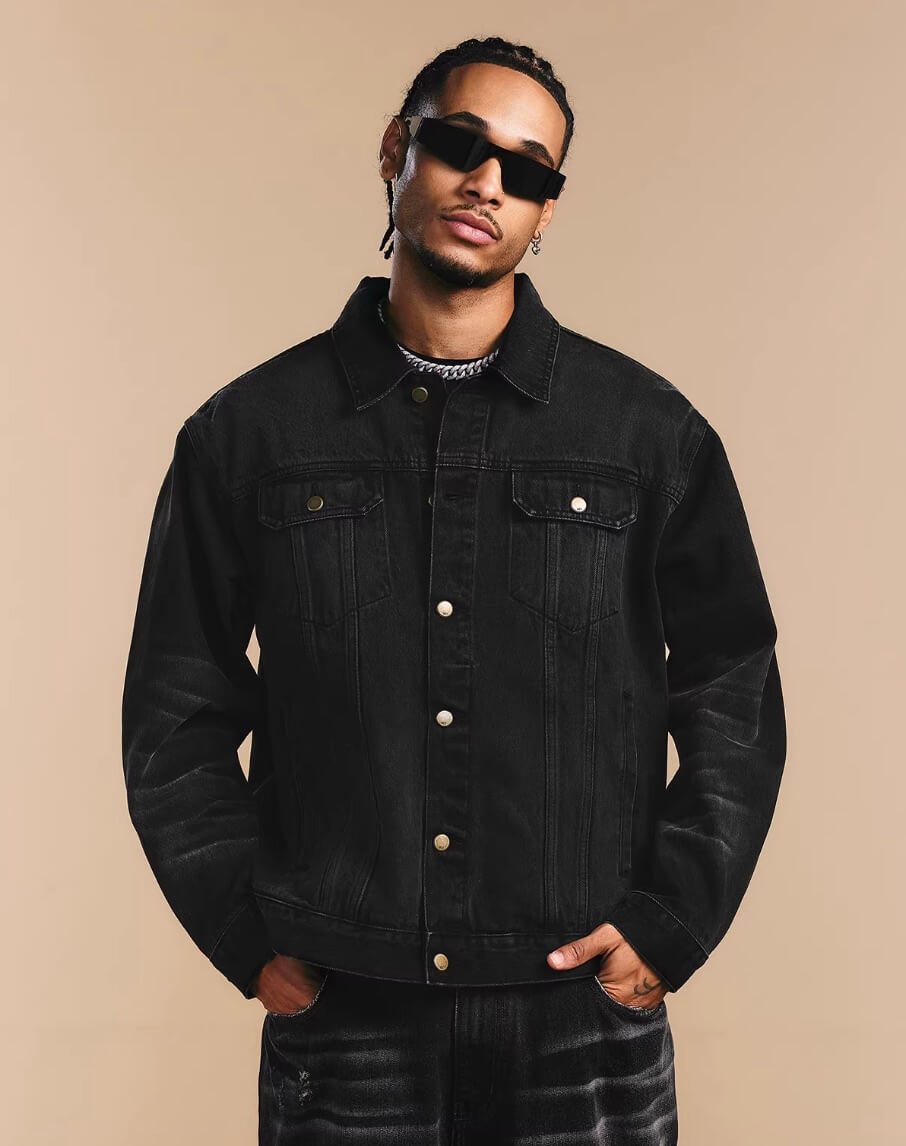 1807 Cat Whiskers Washed Black Denim Jacket
