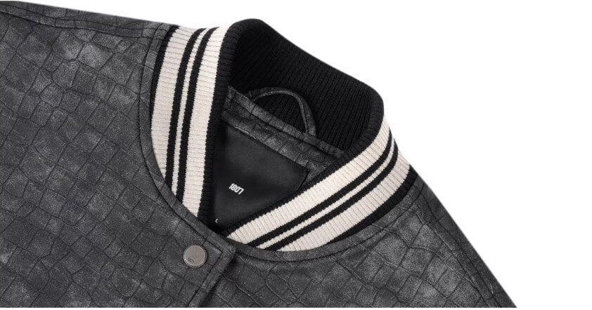 1807 In Here Crocodile PU Leather Varsity Jacket