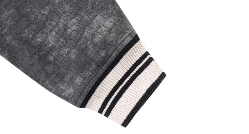 1807 In Here Crocodile PU Leather Varsity Jacket