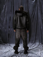 1807 Fur Collar PU Leather Hooded Jacket
