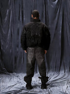 1807 Textured PU Leather Embroidered Down Jacket