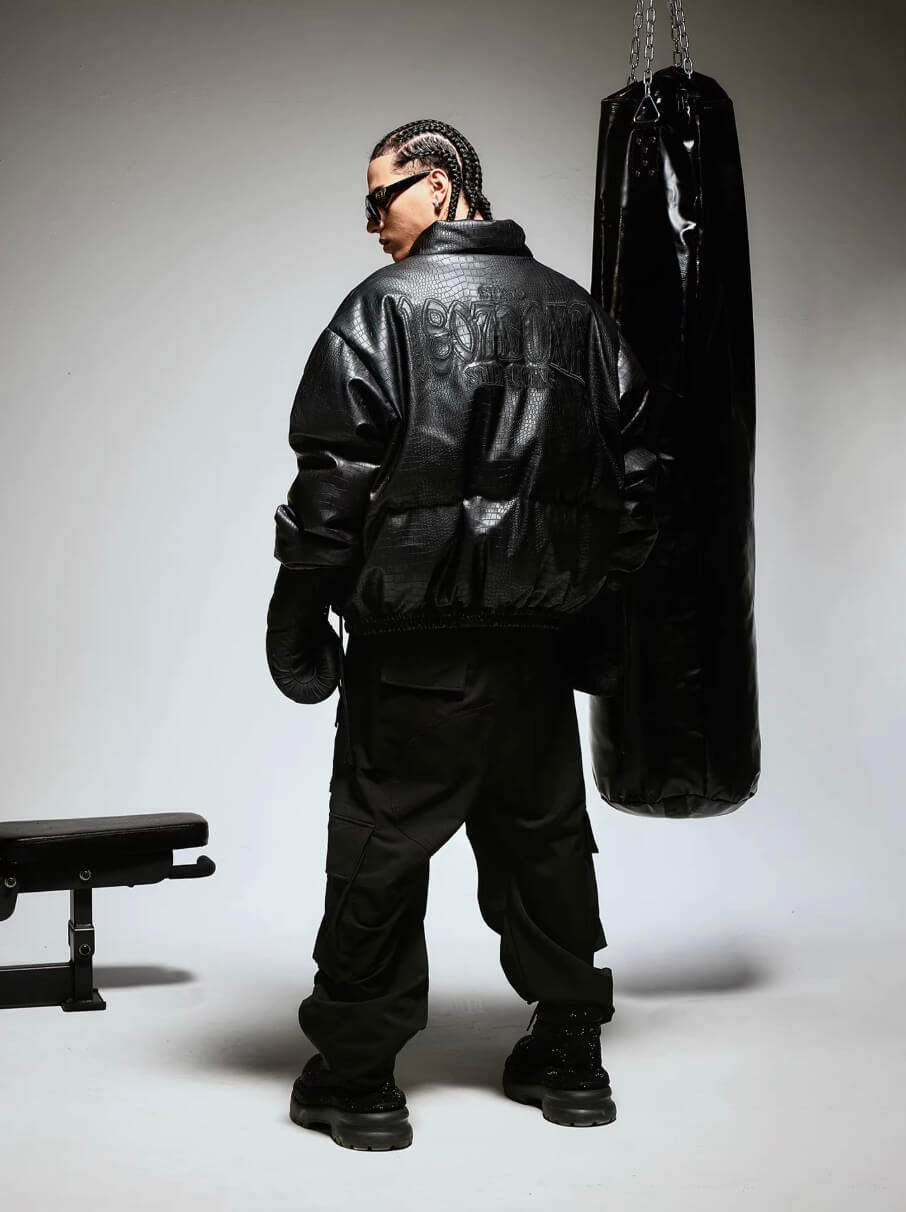 1807 Crocodile Embossed PU Leather Down Jacket