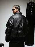 1807 Crocodile Embossed PU Leather Down Jacket