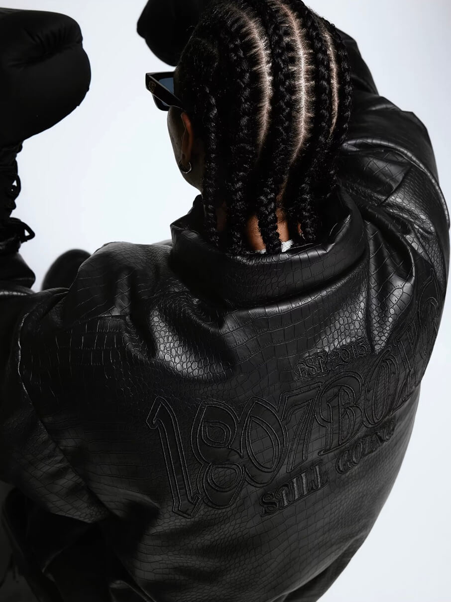 1807 Crocodile Embossed PU Leather Down Jacket