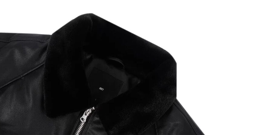 1807 Fur Collar PU Leather Down Jacket