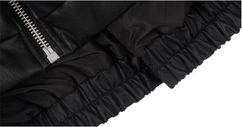 1807 Fur Collar PU Leather Down Jacket