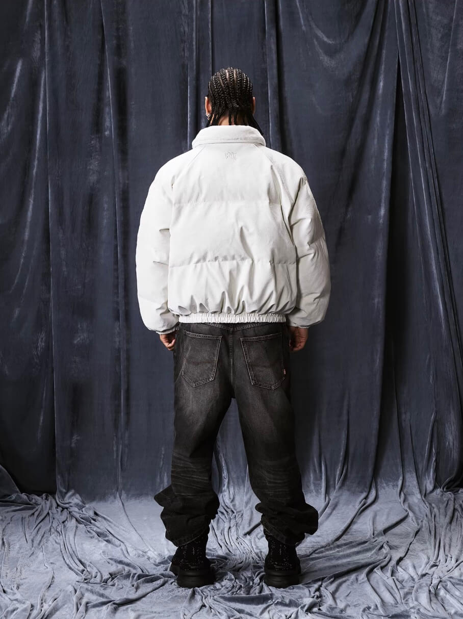 1807 Fur Collar PU Leather Down Jacket