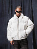 1807 Fur Collar PU Leather Down Jacket