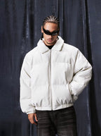 1807 Fur Collar PU Leather Down Jacket