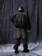 1807 Fur Collar PU Leather Down Jacket