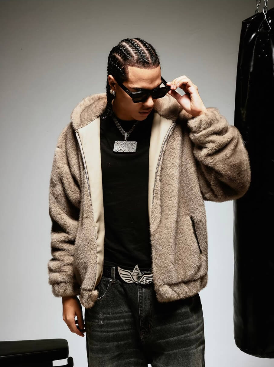 1807 Eco Faux Mink Fur Hooded Jacket