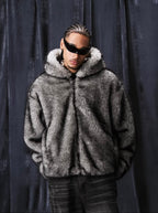 1807 Eco Faux Fur Digital Print Hooded Jacket