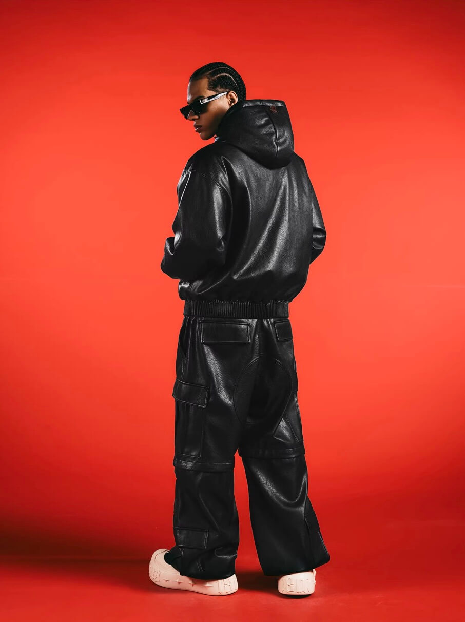 1807 Racing PU Leather Hooded Bomber Jacket