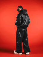 1807 Racing PU Leather Hooded Bomber Jacket