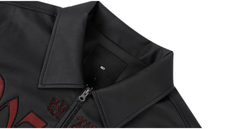 1807 Embroidered Patch PU Leather Racing Jacket